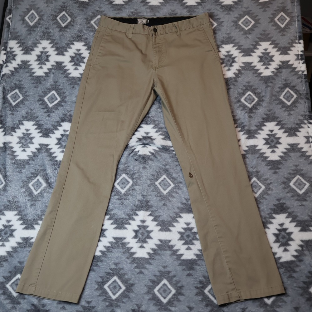 Volcom Frickin Modern Fit Chino Pants Khaki Tan Mens Size 34x32 Straight Leg